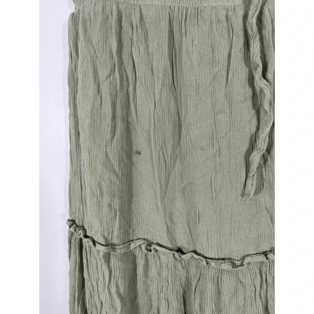 Womens Tiered Maxi Skirt L Green Ruffle Boho Cottage Forest Fairy Beach Stretch